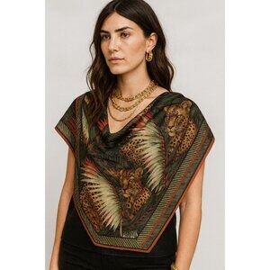 Ellen Tracy 34” Square Scarf Leopard Jungle Print Tropical Boho Wrap Shawl